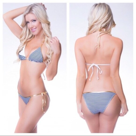 💕DIANE'S BEACHWEAR💕 Blue Striped Sailor Triangle Top String Bikini M/L NWOT - Picture 8 of 16